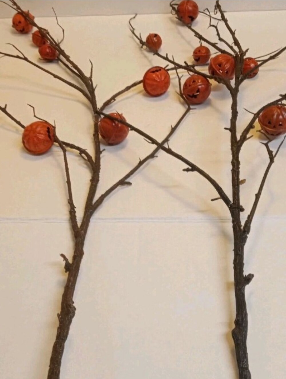 Halloween Fall Jack O Lantern Metal Pumpkin Bells Artificial 2 Stems - Picture 5 of 6
